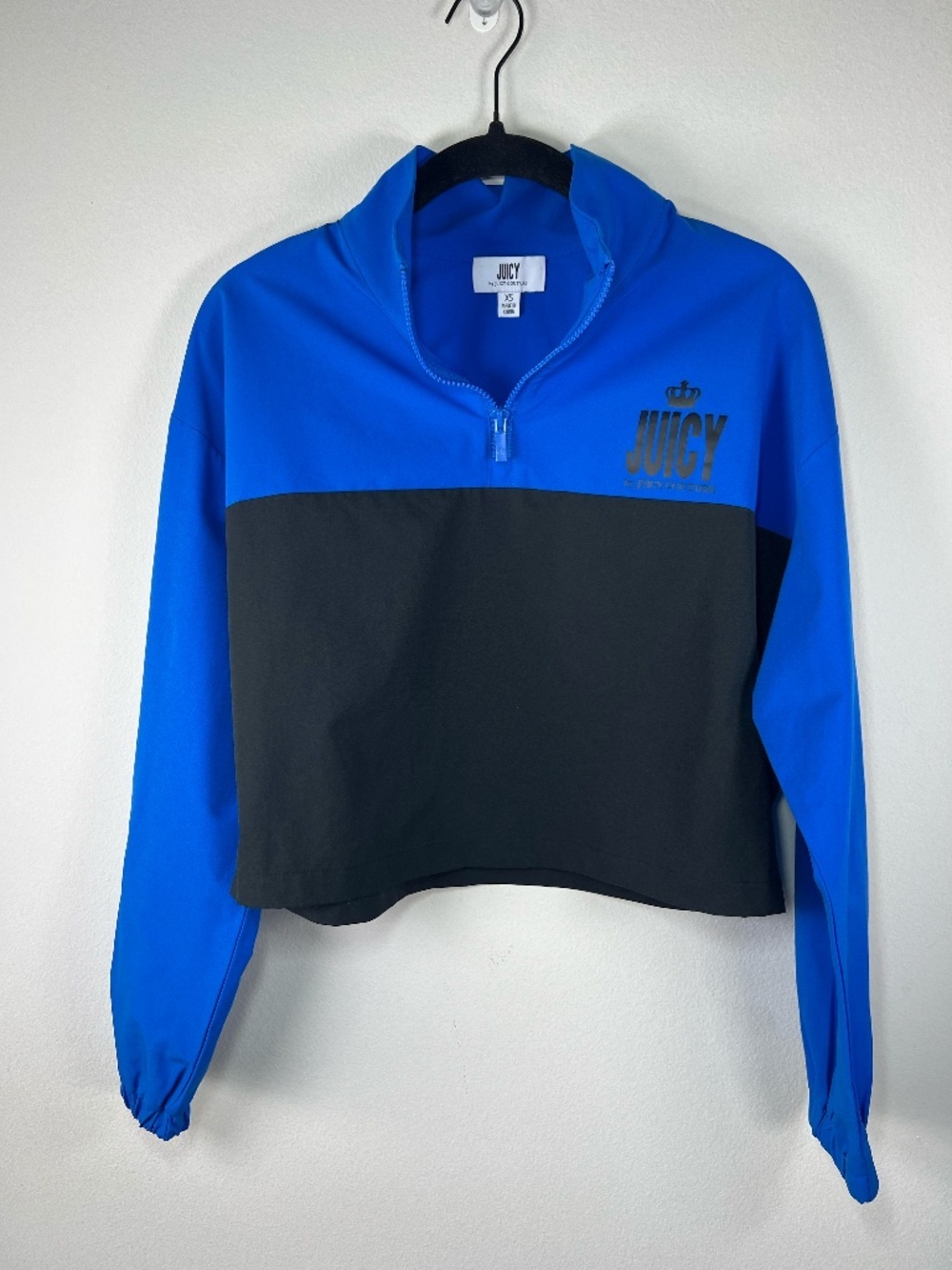 Juicy Couture 1/4 Zip Windbreaker Pullover Jacket Blue Black Stretch Y2K Fall XS